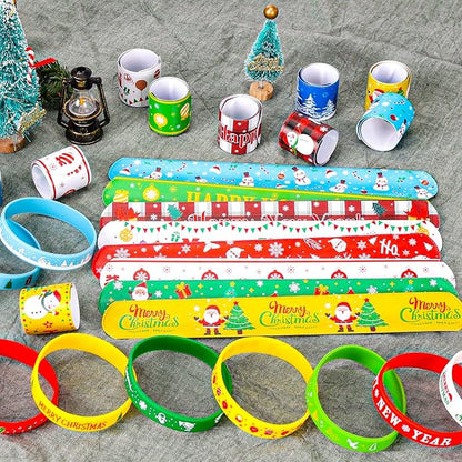 Mibor 48Pcs Christmas Slap Bracelets Christmas Silicone Bracelets, Christmas Classroom Gifts, Xmas Slap Wristbands Rubber Wristbands for Kids Girls Boys Christmas Party Favors Stocking Stuffers Gifts