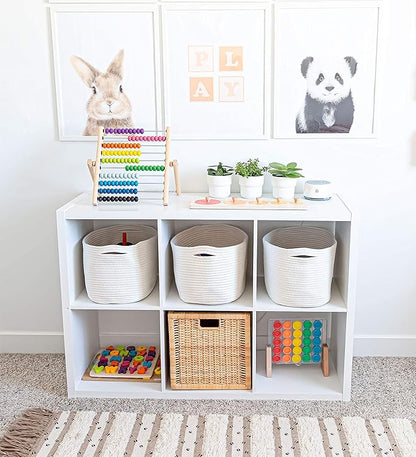 OrganiHaus Rope Baskets for Shelves - Set of 3 Woven Storage Baskets for Organizing, Closet & Toy Storage - Off-White - 15x9x10
