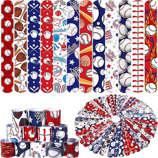 Aoriher 72 Pcs Basketball Slap Bracelets Basketball Wristbands Bracelets Bulk for Basketball Party Favors Sport Themed Bracelet(Baseball)