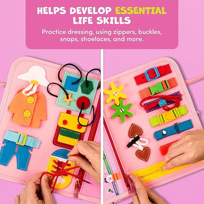 Clever Fox Play Busy Book for Toddlers 1-3 Year-Old – Baby Busy Board Book – Montessori Felt Activity Board for Learning Fine Motor Skills, Car Airplane Travel Toy – Birthday Gift for Girls Ages 1+