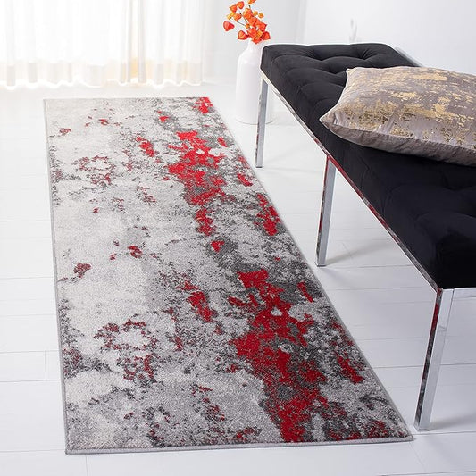 SAFAVIEH Adirondack Collection Runner Rug - 2'6" x 10', Red & Grey, Modern Abstract Design, Non-Shedding & Easy Care, Ideal for High Traffic Areas in Living Room, Bedroom (ADR134Q)