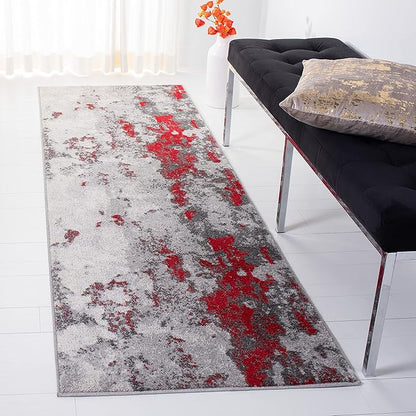 SAFAVIEH Adirondack Collection Runner Rug - 2'6" x 12', Red & Grey, Modern Abstract Design, Non-Shedding & Easy Care, Ideal for High Traffic Areas in Living Room, Bedroom (ADR134Q)
