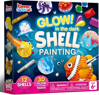 Klever Kits 12 Kids Sea Shell Painting Kit-Glow in The Dark-Arts & Crafts for Boys and Girls Ages 6-12, Art Supplies, Kids Craft Paint Kits, Creative Art Toys for Birthday Party Gift