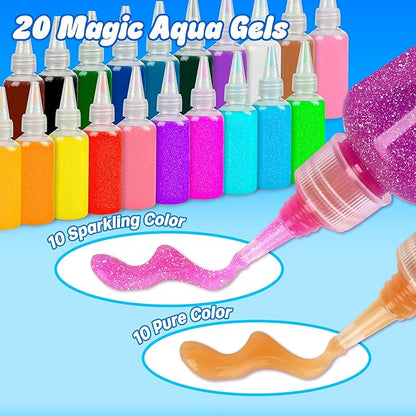 Mocoosy 20 Colors Magic Fairy Water Elf Toy Kit for Kids, Aqua Elf Water Gel Kit with 20 Magic Gels & 16 Squishy Maker Molds, Magical Squishy Paint Set Art Crafts STEM Game Activities for Boys Girls