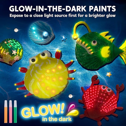 Klever Kits 12 Kids Sea Shell Painting Kit-Glow in The Dark-Arts & Crafts for Boys and Girls Ages 6-12, Art Supplies, Kids Craft Paint Kits, Creative Art Toys for Birthday Party Gift