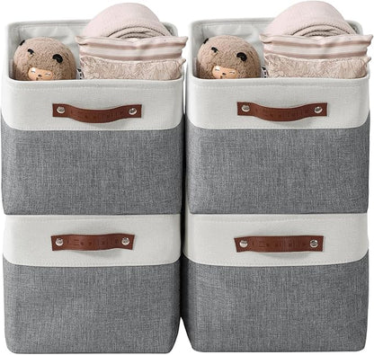 DECOMOMO Storage Baskets for Shelves - Fabric Storage Bins, Linen Closet Organizers and Storage (Slate Grey & White, Large - 4 Pack)
