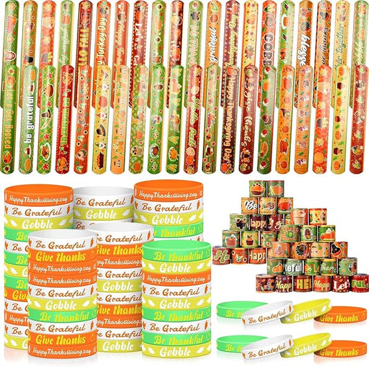 240 Pcs thanksgiving Party Favors thanksgivingSlap Bracelets for Kids Rubber Wristbands Bulk Silicone Bracelets Assorted thanksgiving Party Supplies for Boys Girls Prize Gifts Treat Filler