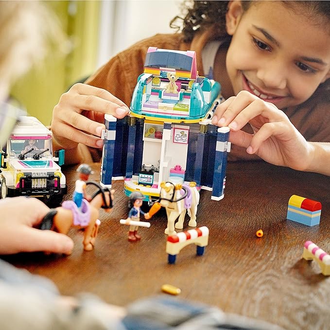 LEGO Friends Horse Show Trailer 41722, Horse Toy with 2 Horse Figures, SUV Car, and Riding Accessories, Toy Horse and Trailer Building Set for Kids Girls Boys Age 8+ Years Old