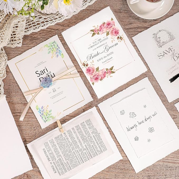 25 Sheets Watercolor Paper, 300 GSM Deckled Edge Paper 4 x 6 inch Rough/Textured Handmade Paper Cotton Paper White Textured Paper for Watercolors, Wedding Invitations, Cards, Crafts