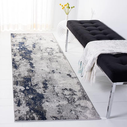 SAFAVIEH Adirondack Collection Runner Rug - 2'6" x 14', Navy & Grey, Modern Abstract Design, Non-Shedding & Easy Care, Ideal for High Traffic Areas in Living Room, Bedroom (ADR134N)