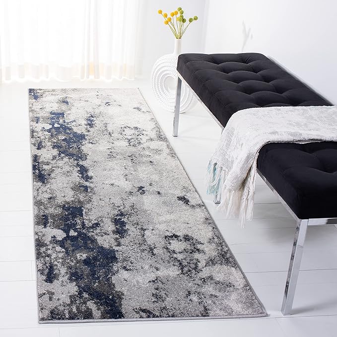 SAFAVIEH Adirondack Collection Runner Rug - 2'6" x 8', Navy & Grey, Modern Abstract Design, Non-Shedding & Easy Care, Ideal for High Traffic Areas in Living Room, Bedroom (ADR134N)