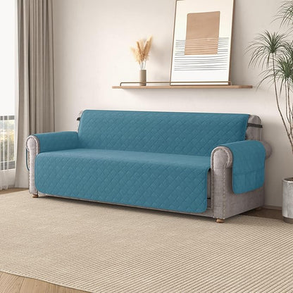 CHUN YI Couch Cover, Water Resistant Slipcover for 3 Cushion Sofa, Washable Sofa Cover with Adjustable Strap Storage Pocket for Living Room Dog Pet (Sofa, Blue)
