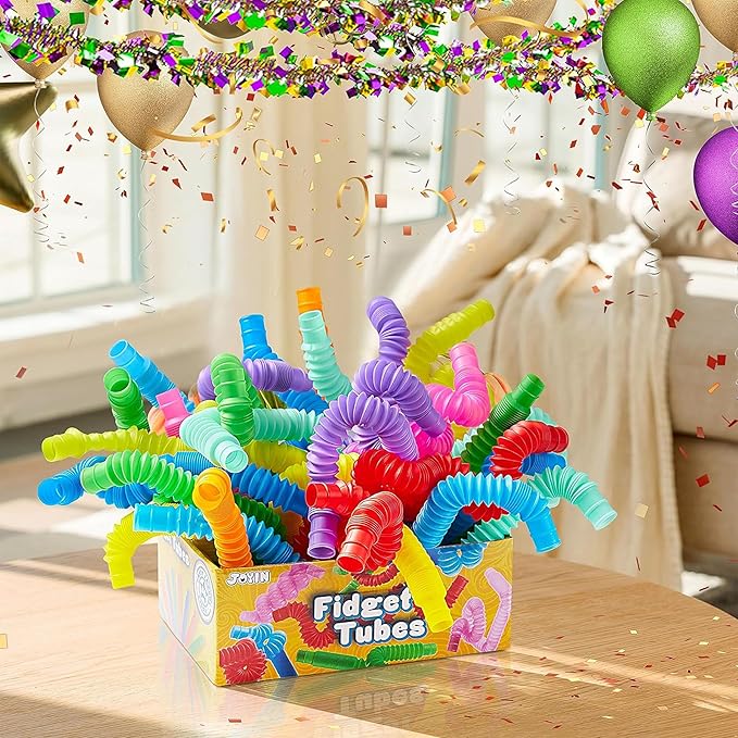 JOYIN 72 Pack Pop Tubes, Sensory Toys（Small） Fidget Tubes Party Favors - 9 Colors, Connectable and Extendable for Stress Relief - Perfect for Party, Classroom Exchange, School Reward