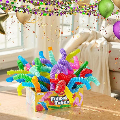 JOYIN 72 Pack Pop Tubes, Sensory Toys（Small） Fidget Tubes Party Favors - 9 Colors, Connectable and Extendable for Stress Relief - Perfect for Party, Classroom Exchange, School Reward
