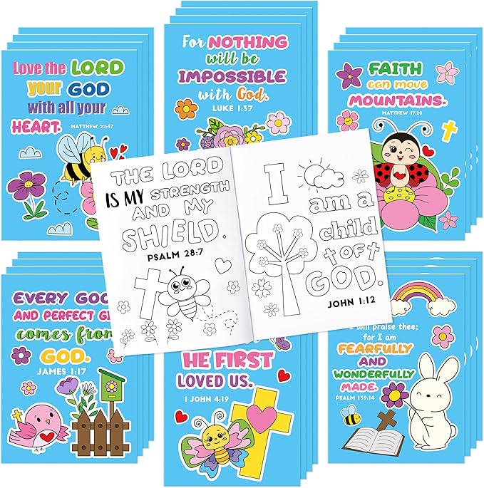 Dvbonike 24Pcs Spring Bible Coloring Books - Religious DIY Color-in Pages Booklet Bulk Drawing Holiday Christian Theme Activity Supplies for Sunday School Classroom Reward Artwork Gift