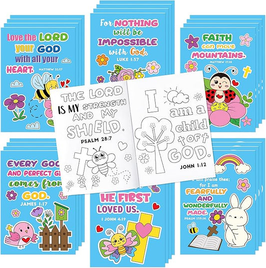 Dvbonike 24Pcs Spring Bible Coloring Books - Religious DIY Color-in Pages Booklet Bulk Drawing Holiday Christian Theme Activity Supplies for Sunday School Classroom Reward Artwork Gift