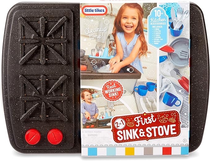 Little Tikes First Sink & Stove Realistic Pretend Play Kitchen Appliance for Kids, Includes 13 Cooking Accessories, Ages 3+ Multi-Color