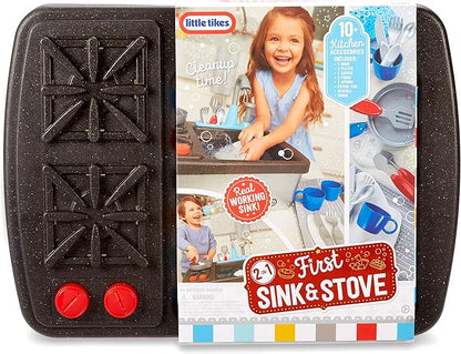 Little Tikes First Sink & Stove Realistic Pretend Play Kitchen Appliance for Kids, Includes 13 Cooking Accessories, Ages 3+ Multi-Color