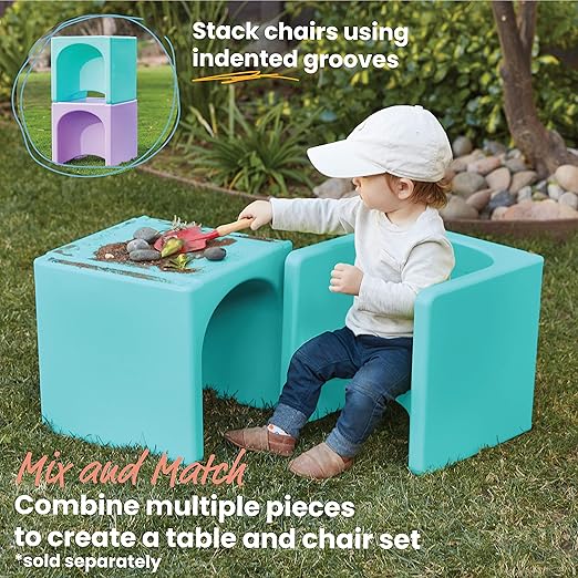 ECR4Kids Tri-Me 3-In-1 Cube Chair, Kids Furniture, Aqua
