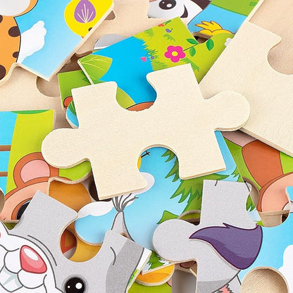 SYNARRY 6 Pack Wooden Jigsaw Puzzles for Kids Ages 2-5 Years Old, 9 Pieces Toddlers Animal Puzzles, Educational Preschool Learning Toys for Children Boys and Girls, Best Kids Puzzle Toys & Gifts