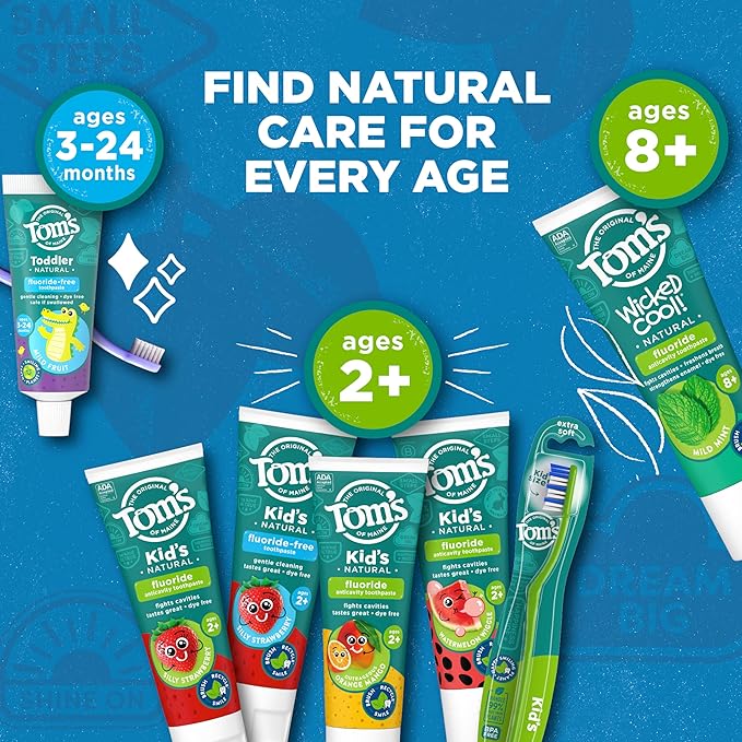Tom's of Maine ADA Approved Fluoride Children's Toothpaste, Natural Toothpaste, Dye Free, No Artificial Preservatives, Silly Strawberry, 5.1 oz. 3-Pack (Packaging May Vary)