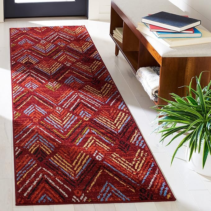 SAFAVIEH Amsterdam Collection Runner Rug - 2'3" x 8', Red & Terracotta, Modern Design, Non-Shedding & Easy Care, Ideal for High Traffic Areas in Living Room, Bedroom (AMS110Q)