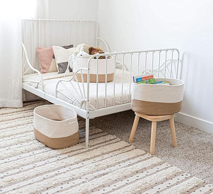 OrganiHaus Rope Baskets for Shelves - Set of 3 Woven Storage Baskets for Organizing, Closet & Toy Storage - Honey/Off-White - 15x9x10