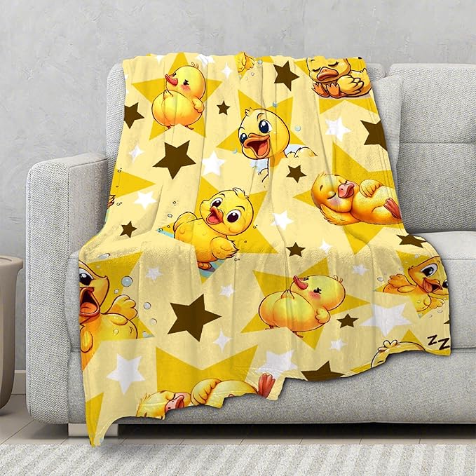 Aparajita Yellow Star Ducks Adult Duck Blanket Kids Funny Blanket Suitable for Bedroom Bed Sofa Crib Couch Chair Outdoor All Season Items That Yellow Duck Lovers Will Love 90”×120 ”for Family