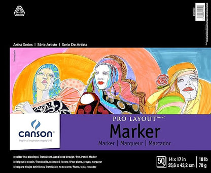 Canson Artist Series Pro Layout Marker Pad, 14” x 17”, Fold-Over Cover, 50 Sheets (100511049), 14" x 17", White