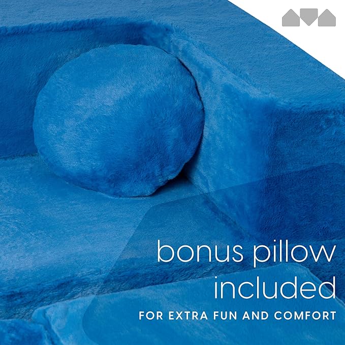 Kids Modular Sofa Blueberry Fur with Round Pillow, Kids Sofa for Toddler and Baby Playroom/Bedroom Furniture with Bonus Pillow