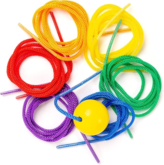 Stages Sensory Builder Colorful Wooden Stringing Beads in Sturdy Handled Tub, 96 Beads and 6 Strings, for Developing fine Motor Skills and Hand Eye Coordination
