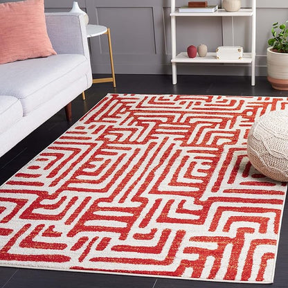 SAFAVIEH Amsterdam Collection Area Rug - 5'1" x 7'6", Ivory & Terracotta, Modern Abstract Design, Non-Shedding & Easy Care, Ideal for High Traffic Areas in Living Room, Bedroom (AMS106B)
