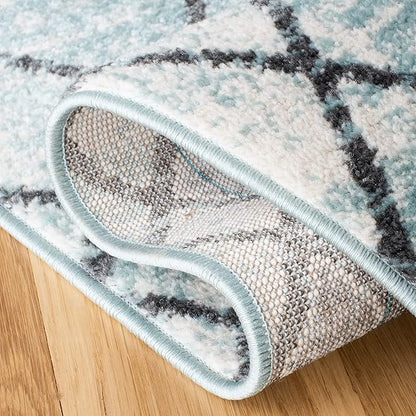 SAFAVIEH Amsterdam Collection Runner Rug - 2'3" x 8', Light Blue & Ivory, Moroccan Boho Design, Non-Shedding & Easy Care, Ideal for High Traffic Areas in Living Room, Bedroom (AMS115L)