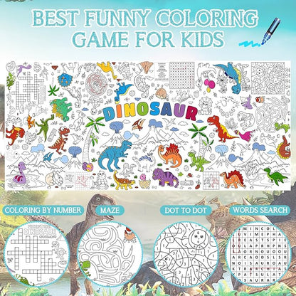 Dinosaur Giant Coloring Poster for Kids 30x72 Inch, Dinosaur Large Coloring Poster Tablecloth Books, Dinosaur Themed Color-in Activities Games for Kids School Classroom Home Party Supplies Decorations