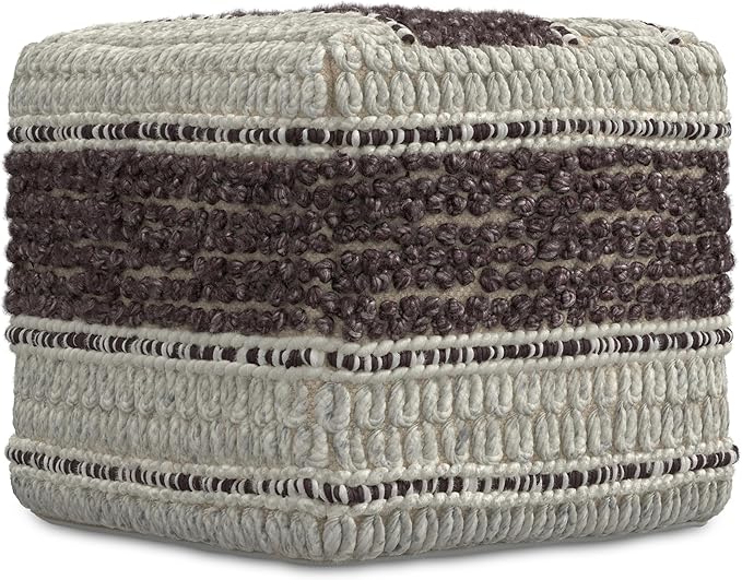 SIMPLIHOME Grady Contemporary Square Pouf in Magenta and Natural Handloom Woven, for The Living Room, Bedroom and Kids Room