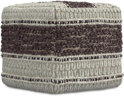 SIMPLIHOME Grady Contemporary Square Pouf in Magenta and Natural Handloom Woven, for The Living Room, Bedroom and Kids Room