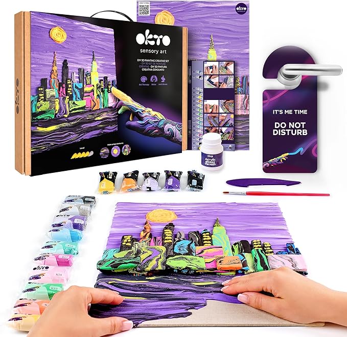 OKTO New York Skyline - DIY 3D Painting 30x40cm Air Dry Clay Kit - Ideal Crafts for Adults and Kids, Perfect for Creative Art Projects and Home Décor