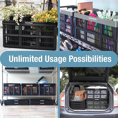 CleverMade Collapsible Utility Crates, Stone, 3-Pack, 45L/11 Gal, 66 lbs Capacity, Stackable, Space-Saving