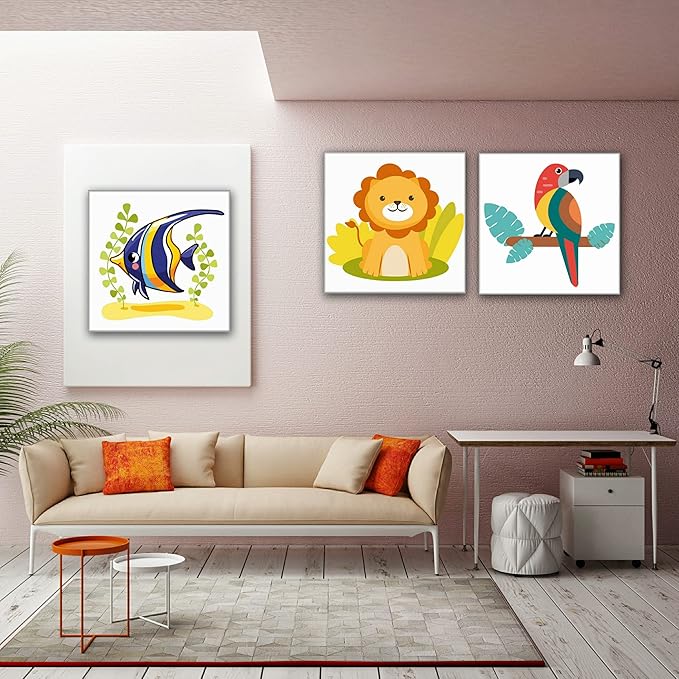 Hiolife 3 Pack Paint by Number Kits for Kids, 8X 8 inch Framed,Colorful Animals Oil Painting Kits for Girls and Boys, Painting Sets for Childrens,Home Wall Decor