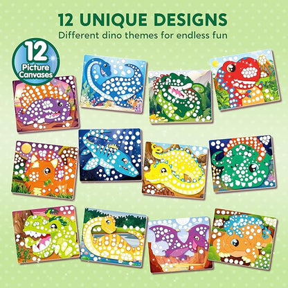 Klever Kits Dot Art Kit for Kids, No Mess Sticker for Toddler 3-7, Craft Kits, DIY Creative Activity, Travel Toy, Birthday Gifts for Boys Girls (Dinosaur)