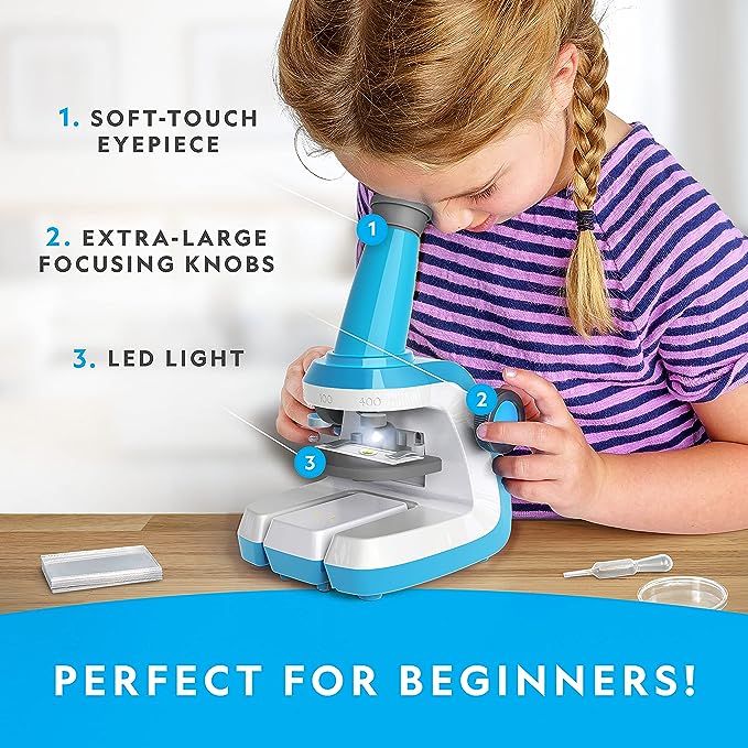 National Geographic Microscope for Kids - Science Kit with an Easy-to-Use Kids Microscope, Up to 400x Zoom, Blank and Prepared Slides, Gifts for 6 7 8 9 & 10, STEM Project Toy (Amazon Exclusive)