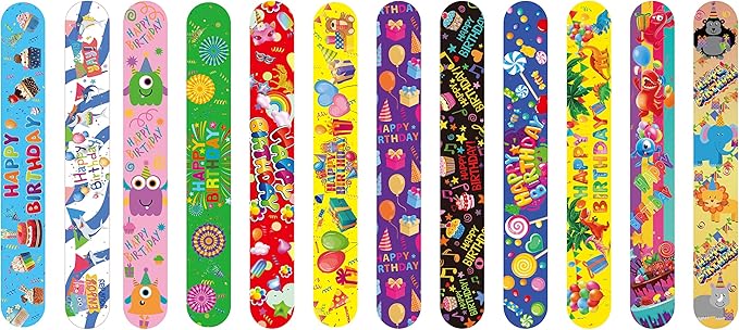 48 Pcs Happy Birthday Slap Bracelets for Kids Birthday Party Slap Bracelets Bulk Snap Bracelet Party Favors Supplies for kids&teens Gifts Teacher Classroom School Favors Prizes Exchanging Gifts