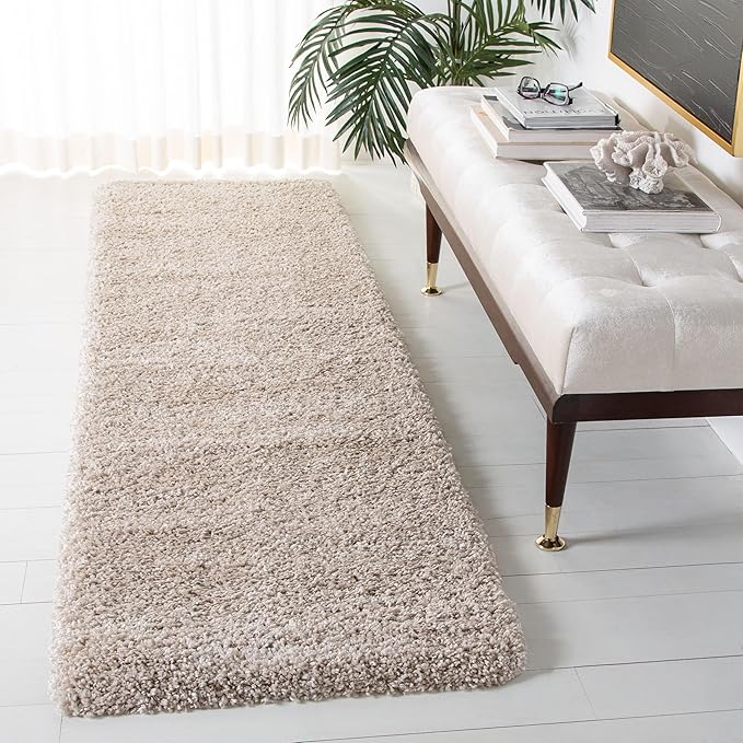 SAFAVIEH Royal Shag Collection Runner Rug - 2'2" x 8', Beige, Non-Shedding & Easy Care, 2-inch Thick Ideal for High Traffic Areas in Living Room, Bedroom (RYG115B)