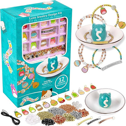 Fashion Angels Squishmallows Luxe Jewelry Design Kit, Includes Assortment of Beads, Charms & More, Makes 12+ Projects, Squishmallows Character Jewelry for Kids, Teen Girls & Boys