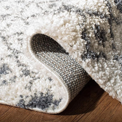 SAFAVIEH Berber Fringe Shag Collection 2'2" x 14' Cream / Dark Grey BFG516A Moroccan Non-Shedding Living Room Bedroom Dining Room Entryway Plush 1.2-inch Thick Runner Rug