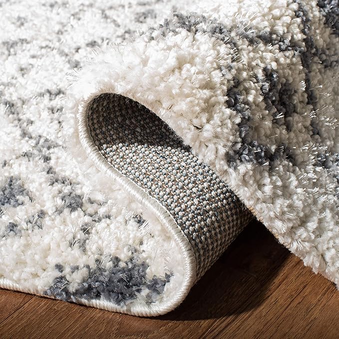 SAFAVIEH Berber Fringe Shag Collection 2'2" x 10' Cream / Dark Grey BFG516A Moroccan Non-Shedding Living Room Bedroom Dining Room Entryway Plush 1.2-inch Thick Runner Rug