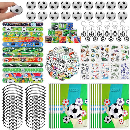 295 Pieces Soccer Party Favors Supplies Set Bulk Mini Soccer Ball Soccer Slap Bracelet Tattoo Sticker Keychain Adjustable Bracelet Goodie Bag Fillers for Sports Soccer Party Gifts Bags (Soccer)