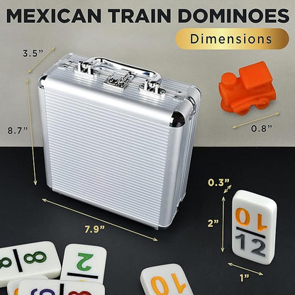 Queensell Mexican Train Dominoes Set with Numbers, Double 12 Dominoes Set for Adults, Mexican Dominoes Train for Adults and Family - Dominos Set 91 Tiles with Aluminum Case (Double 12 Numbers)
