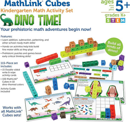 Learning Resources MathLink Cubes Kindergarten Math Activity Set: Dino Time! 115 Pieces, Ages 5+ Kindergarten STEM Activities, Math Games for Kids, Mathlink Cubes Activity Set, Ages 5+