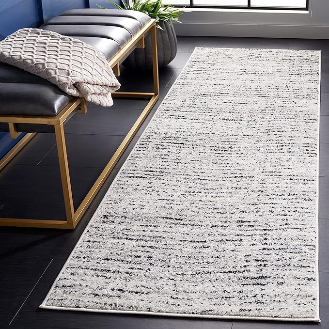SAFAVIEH Adirondack Collection Runner Rug - 2'6" x 6', Ivory & Silver, Modern Abstract Design, Non-Shedding & Easy Care, Ideal for High Traffic Areas in Living Room, Bedroom (ADR117B)